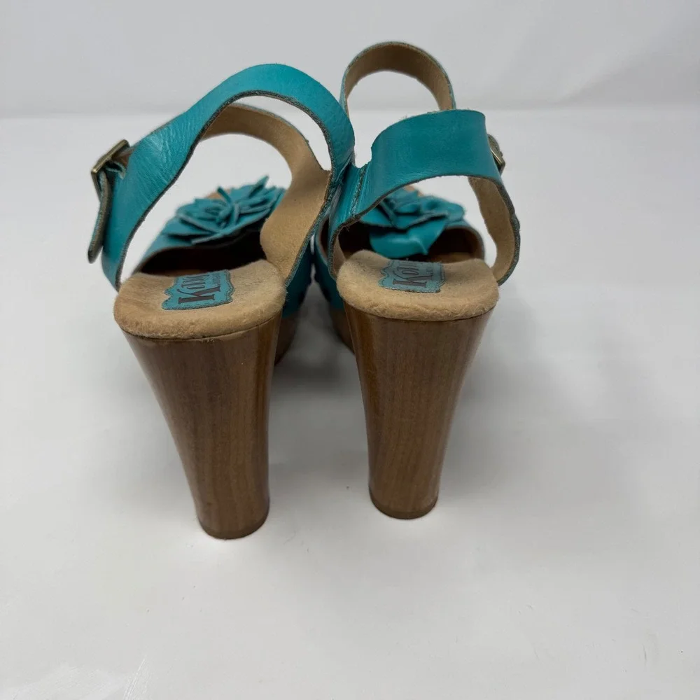 Korks by Kork-Ease Womens Turquoise Leather Floral Wood Platform Sandals Q65413